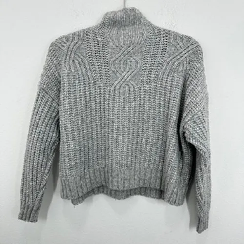 Aerie Womens XS Gray Cable Knit Mock Neck Pullover Sweater Casual Warm‎ Cozy - Image 8