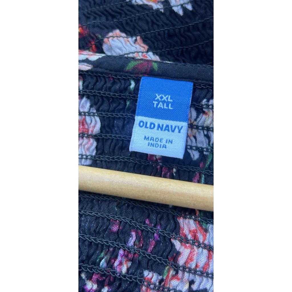 Old Navy Smocked Peplum Hem Top Womens Size XXL Black Floral V-Neck Long Sleeve - Image 5