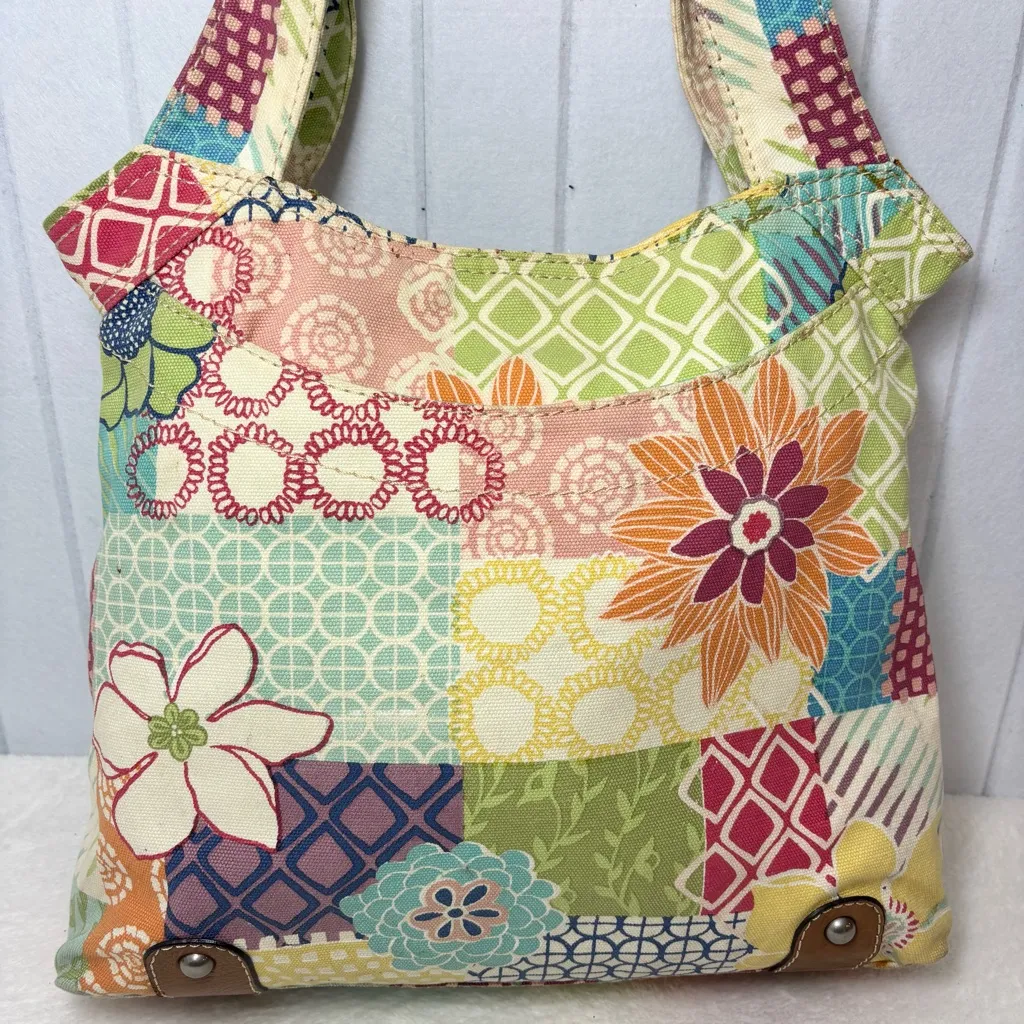 Vintage Fossil Original Brand Patchwork/Floral Canvas Bag With Leather Detail - Image 5