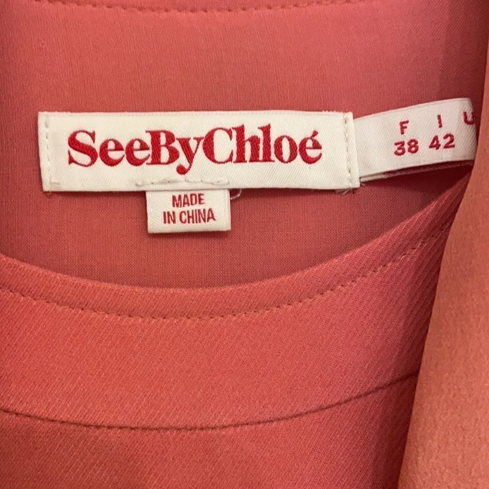 See by Chloé Salmon Pink Brushed-crepe Neck-tie Work/Office Dress - Image 6