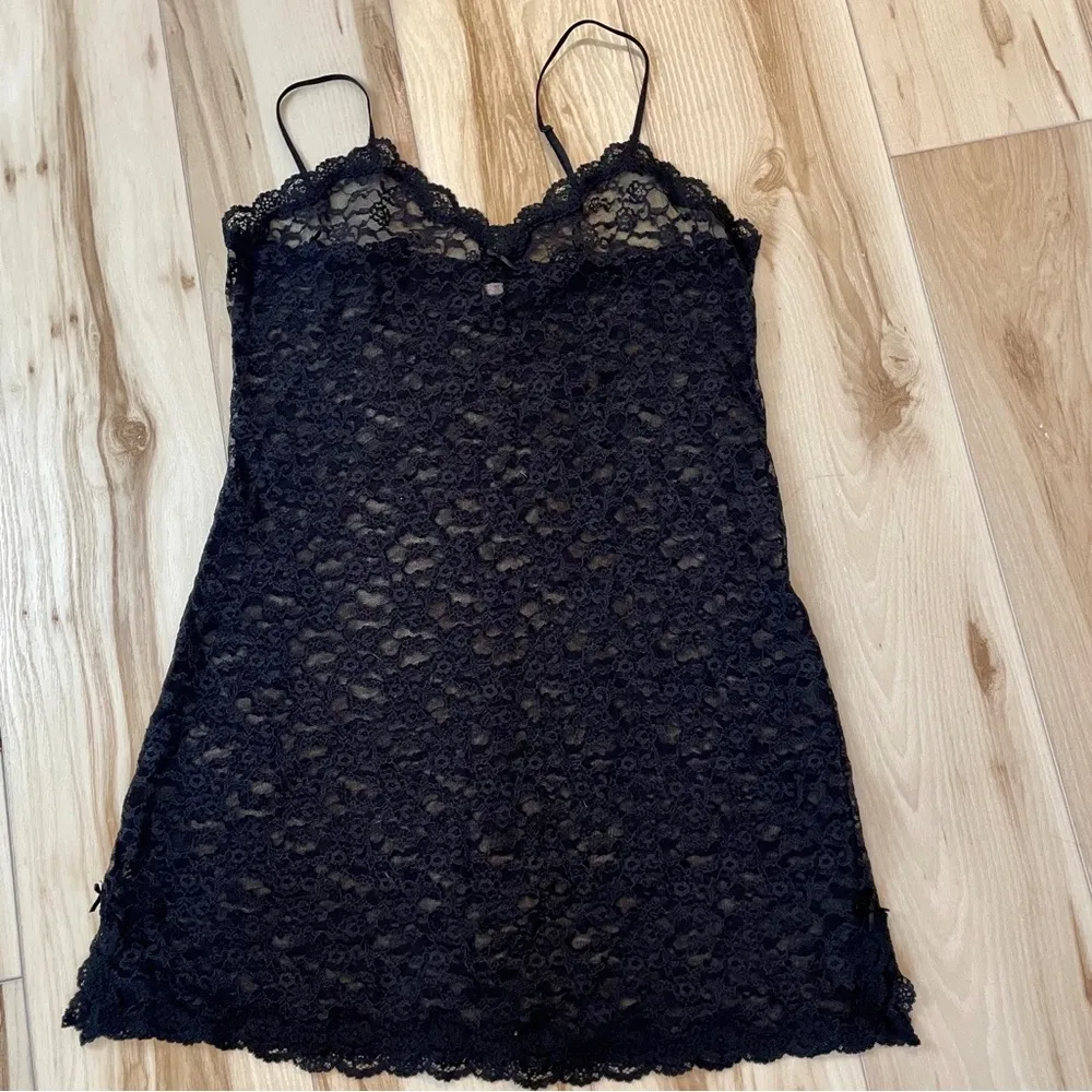 Victoria's Secret Black Lace Floral Pattern Lingerie Slip Dress - Image 2