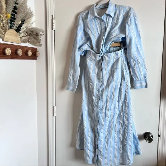 MOUSSY PENELOPE‎ STRIPED BUTTON UP DRESS maxi SIZE Small Blue - Image 15