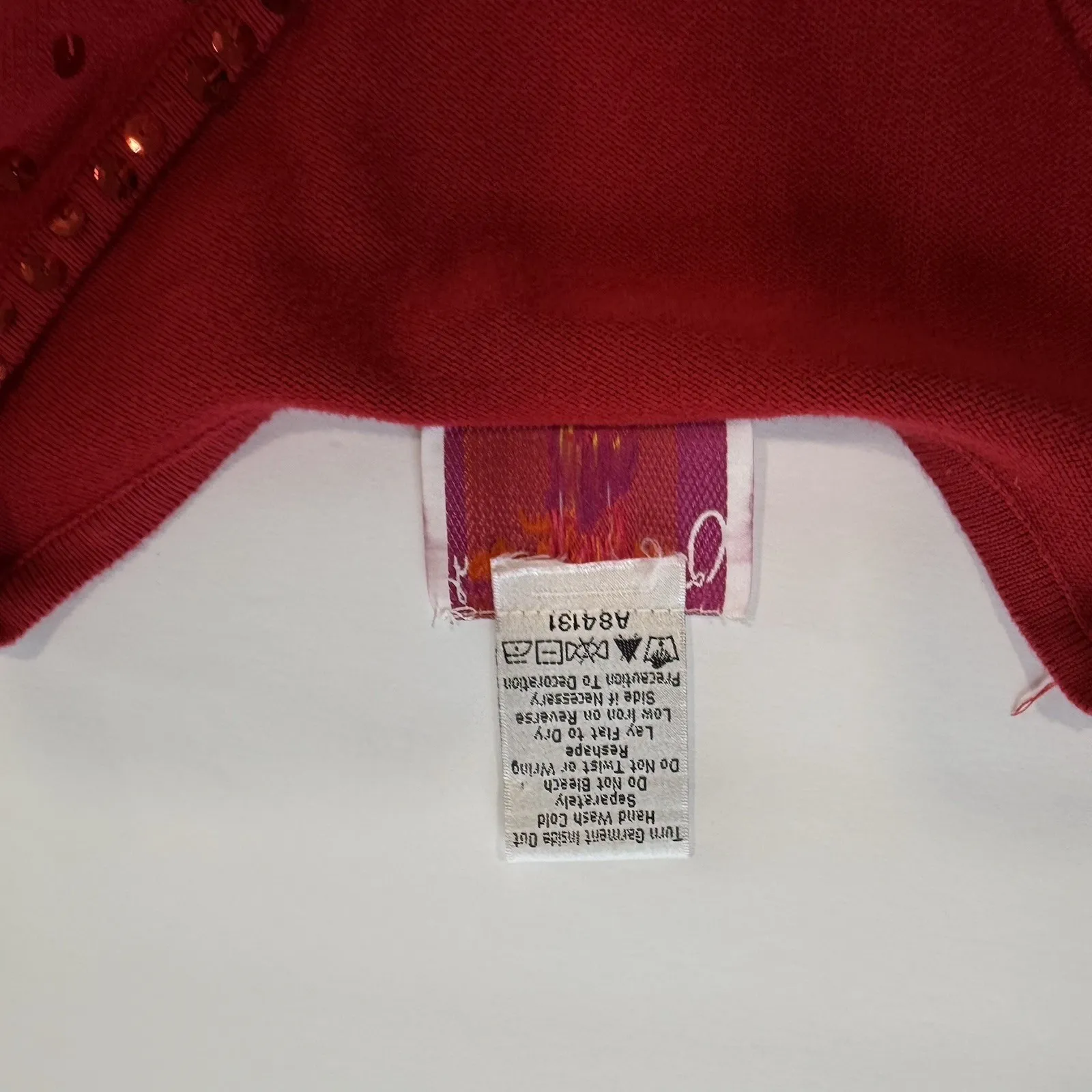 Quacker Factory Red Sequin Poinsettia Holiday Christmas Pullover Sweater LARGE - Image 9