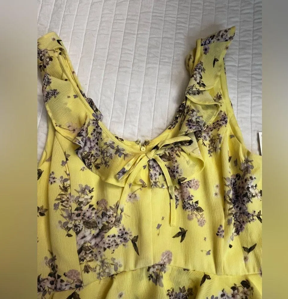 Gianni Bini Picturesque Tales Yellow Chiffon A-line Floral Dress - Image 5