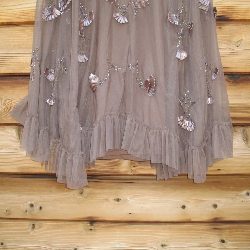 MAC DUGGAL 9257 Brown Embellished Long Flare Sleeve Mesh A-Line Dress - Image 10