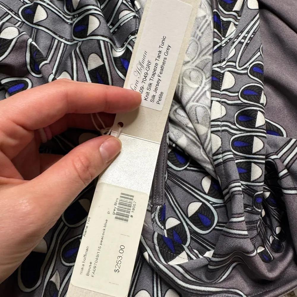 Mara Hoffman Peacock Knit Silk Trapeze Tank Tunic Silk Jersey Feathers Grey XS - Image 4