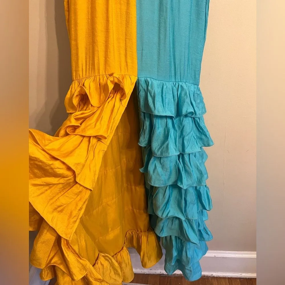 Vibrant Colorblock Ruffle Maxi Dress NWT Resort Wedding Guest Gown Small - Image 6