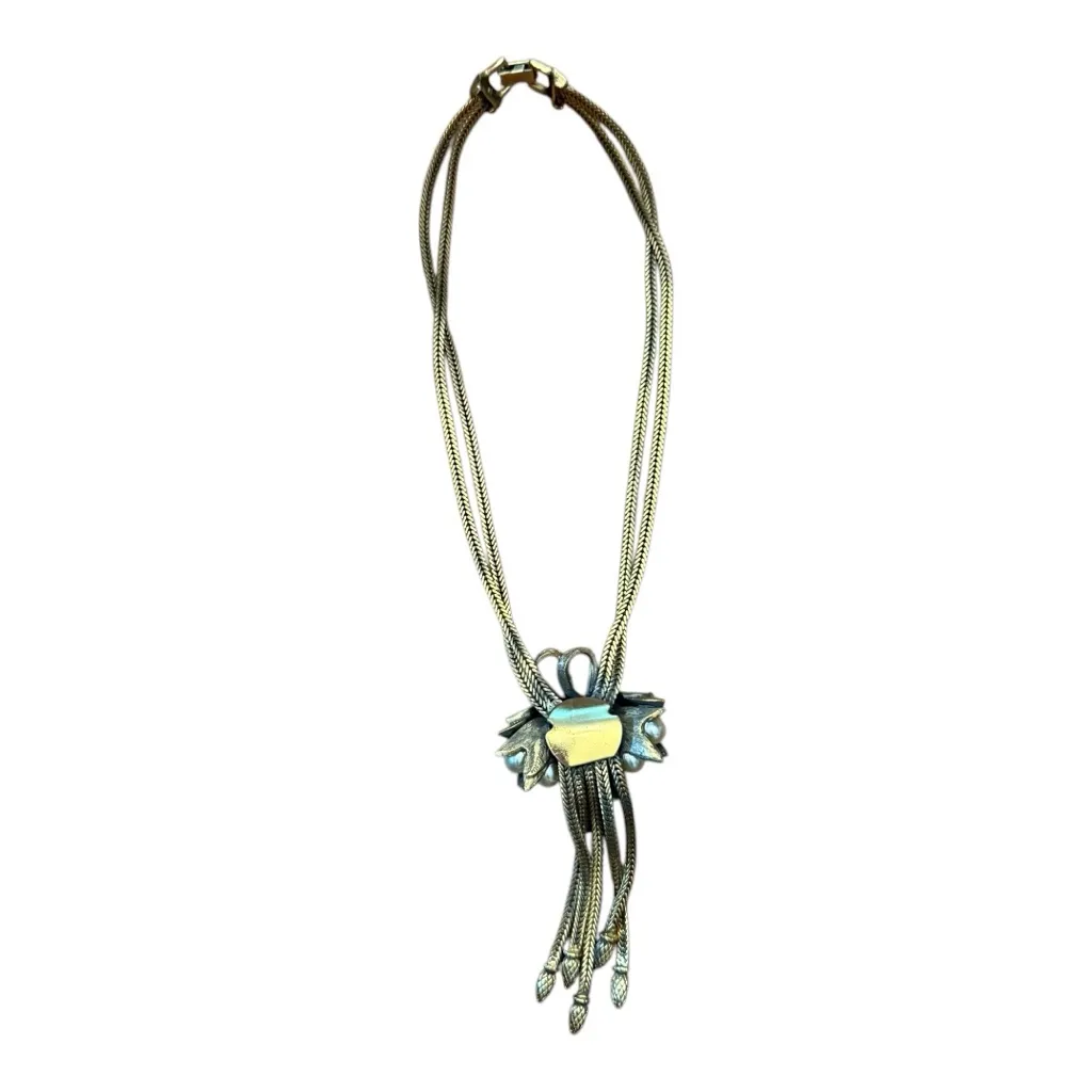 Vintage‎ Tortolani Runway Piece Gold Wash Over Pewter Necklace - Image 3