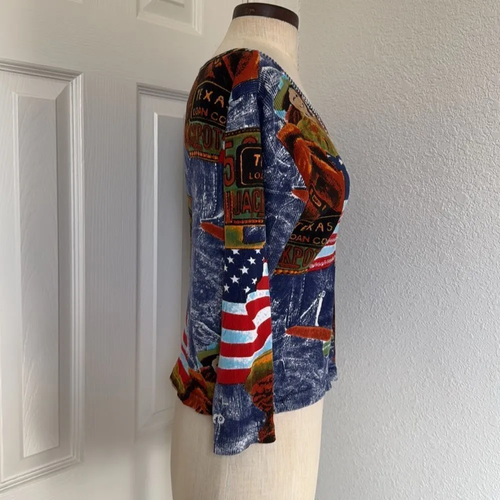 Texas Jackpot y2k graphic crop tee 3/4 sleeve Blue Size M - Image 9