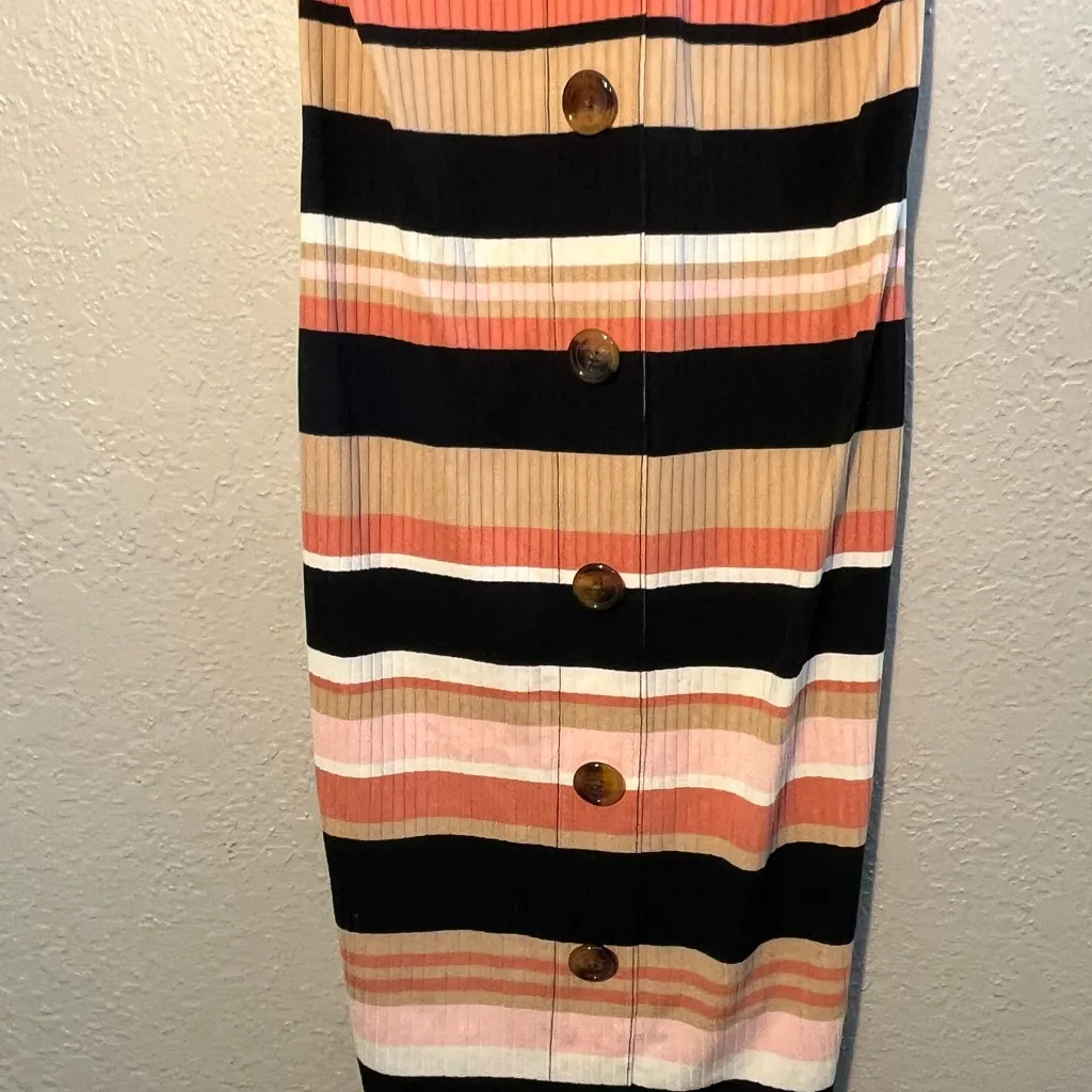 No Boundaries Multicolor Buttoned Sheath Midi Dress SZ S Striped Sleeveless - Image 2