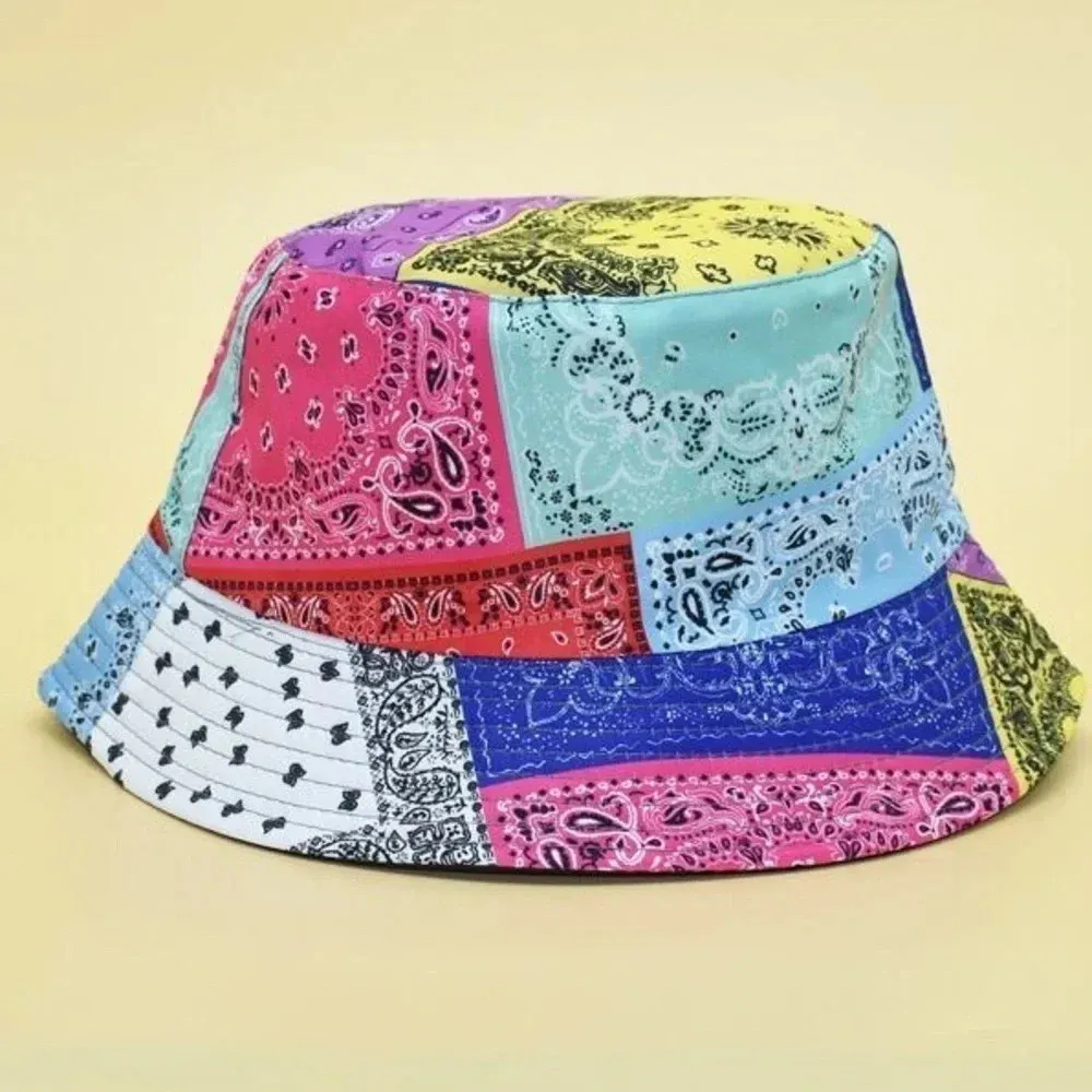 Patchwork Bucket Hat colorful bandana rainbow pride unisex baggu - Image 2