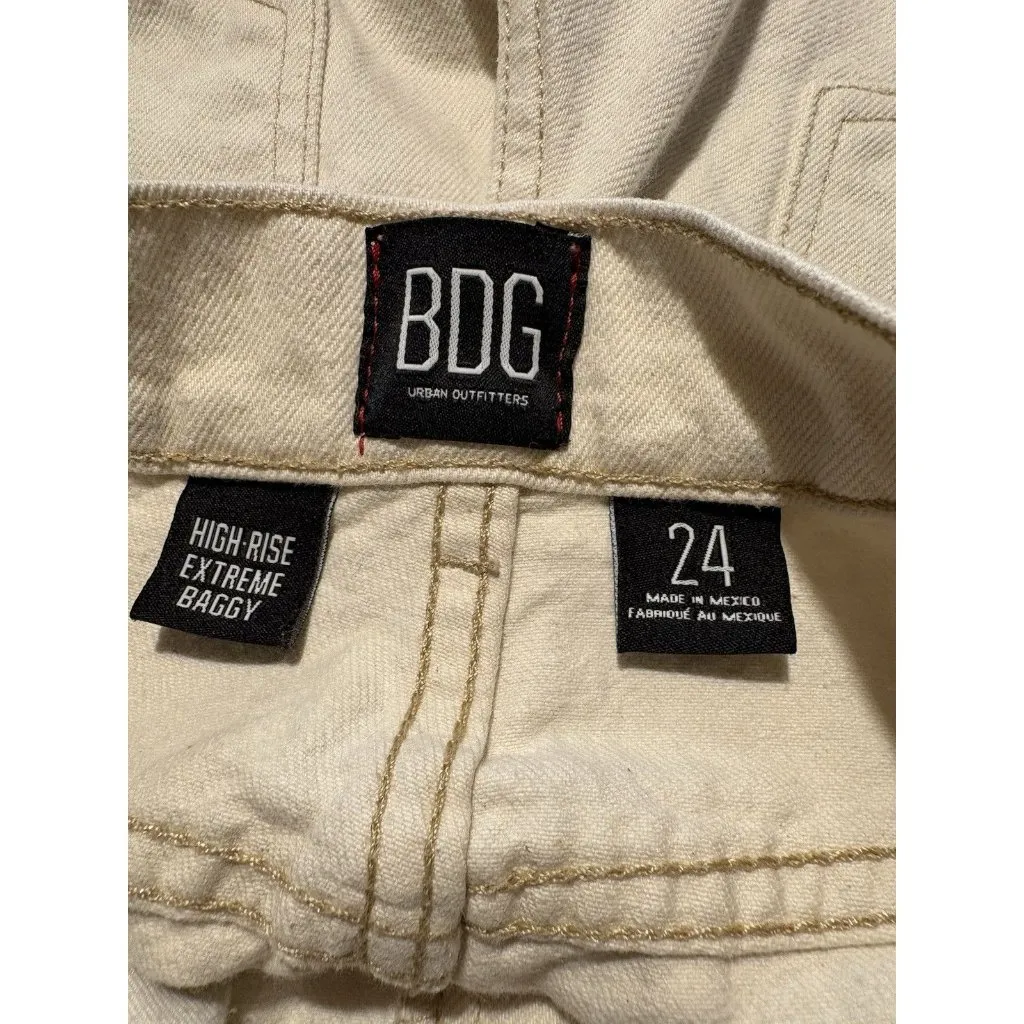 BDG High Rise Extreme Baggy Barrel Leg Jeans Cream Winter White Boho Size 24 - Image 8