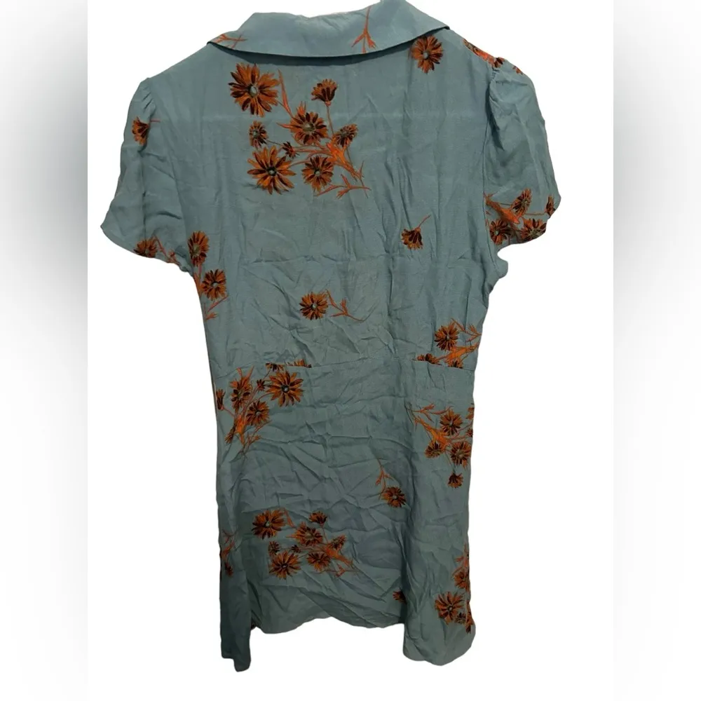 Urban Outfitters Mallory Floral Button Mini Dress Blue Orange size small - Image 2