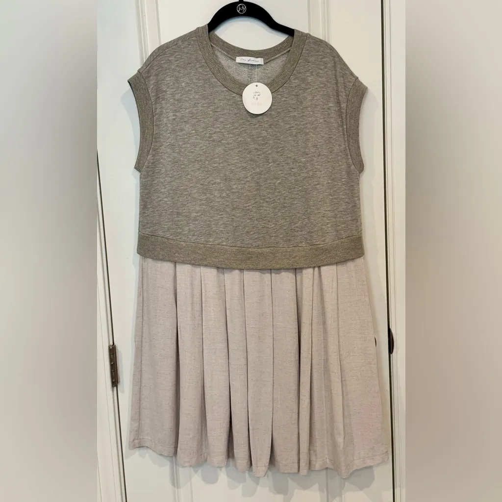 Ces Femme Grey Pleated Mini Dress Clean Girl Athleisure Preppy Casual L Gray Size L - Image 3