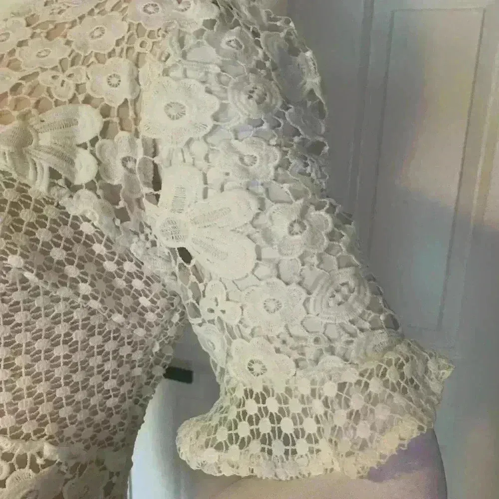 Lulus My Dearest dress crochet lace overlay lined ruffle hem Size medium #310 - Image 5