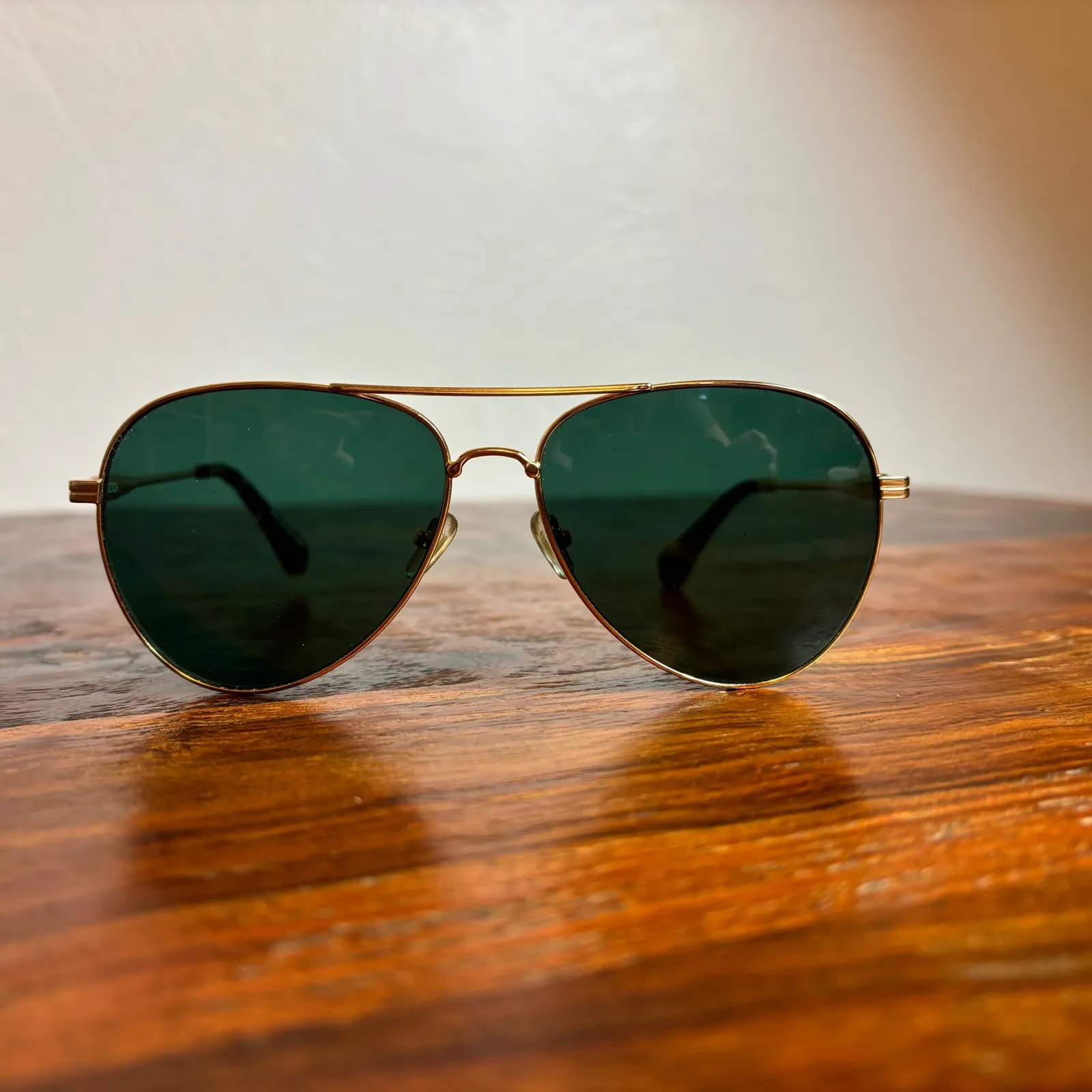 LODI Aviator Sunglasses Gold Tone Green Lens Tortoise Temple 5000770040 - Image 6