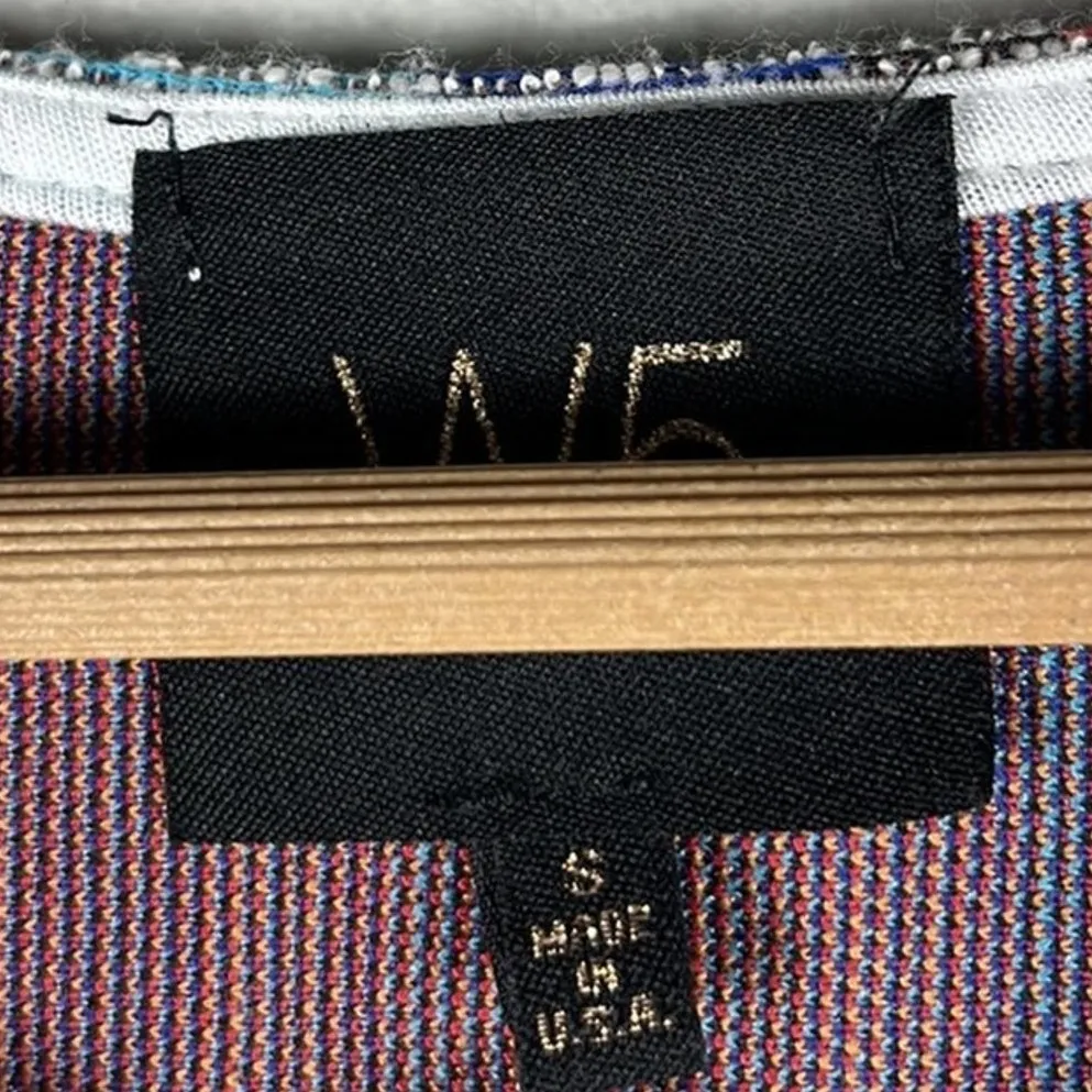 W5 Tie Front Top Womens S Blue Pink Striped Retro 70s Whimsy Colorful Festival - Image 7