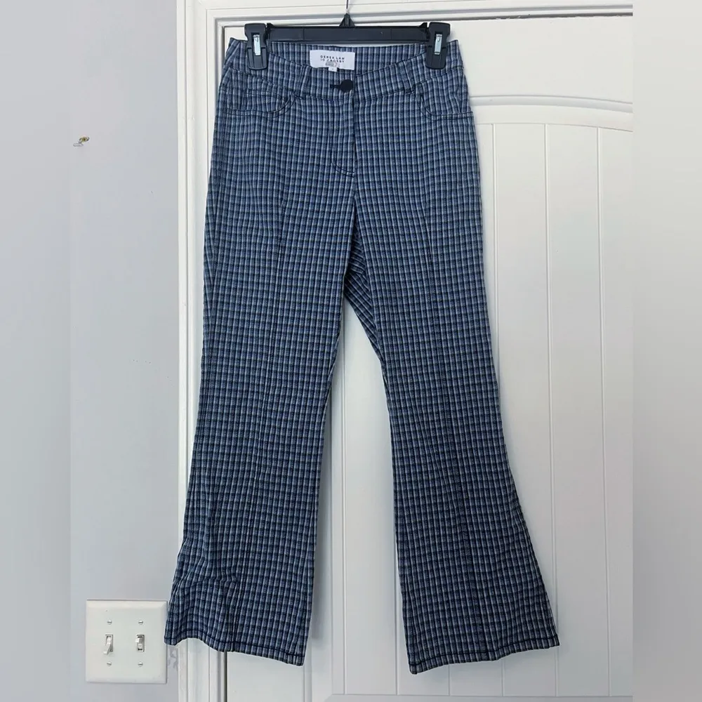 Derek Lam 10 Crosby Blue Check Cropped Flare Trousers - Image 3