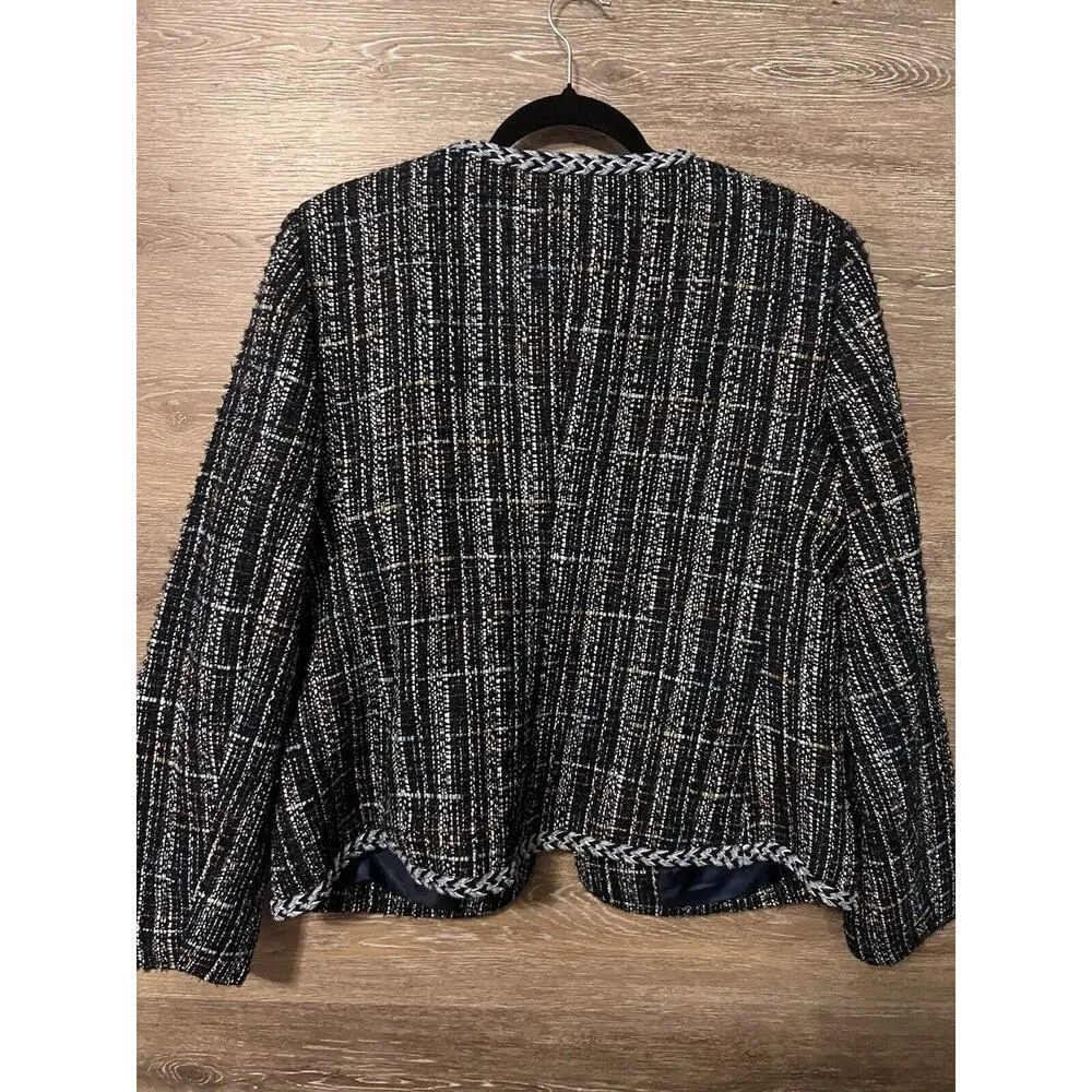 Talbots Plus Size 16 Blue Houndstooth Blazer Coat Suit Business Casual Career - Image 10