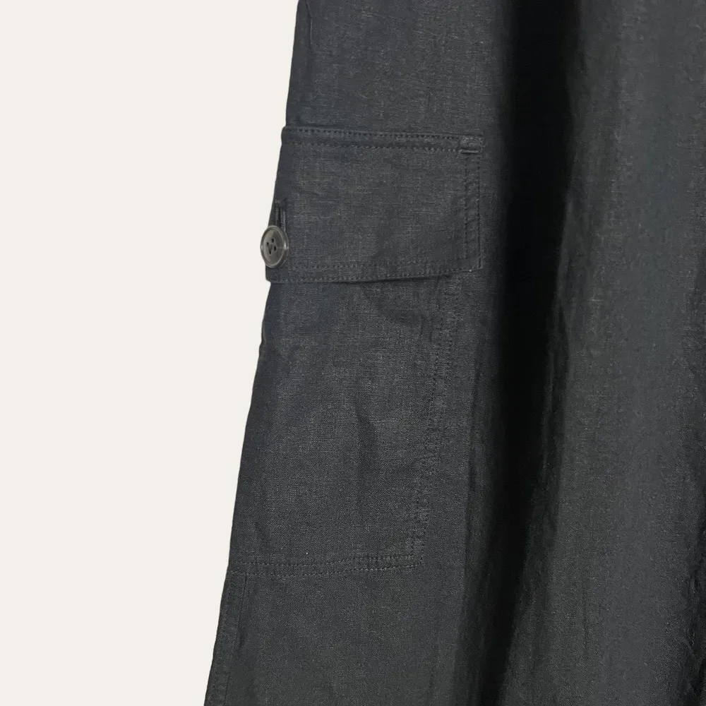 Black Linen Blend Wide Leg Cargo Pants Size 00 - Image 8