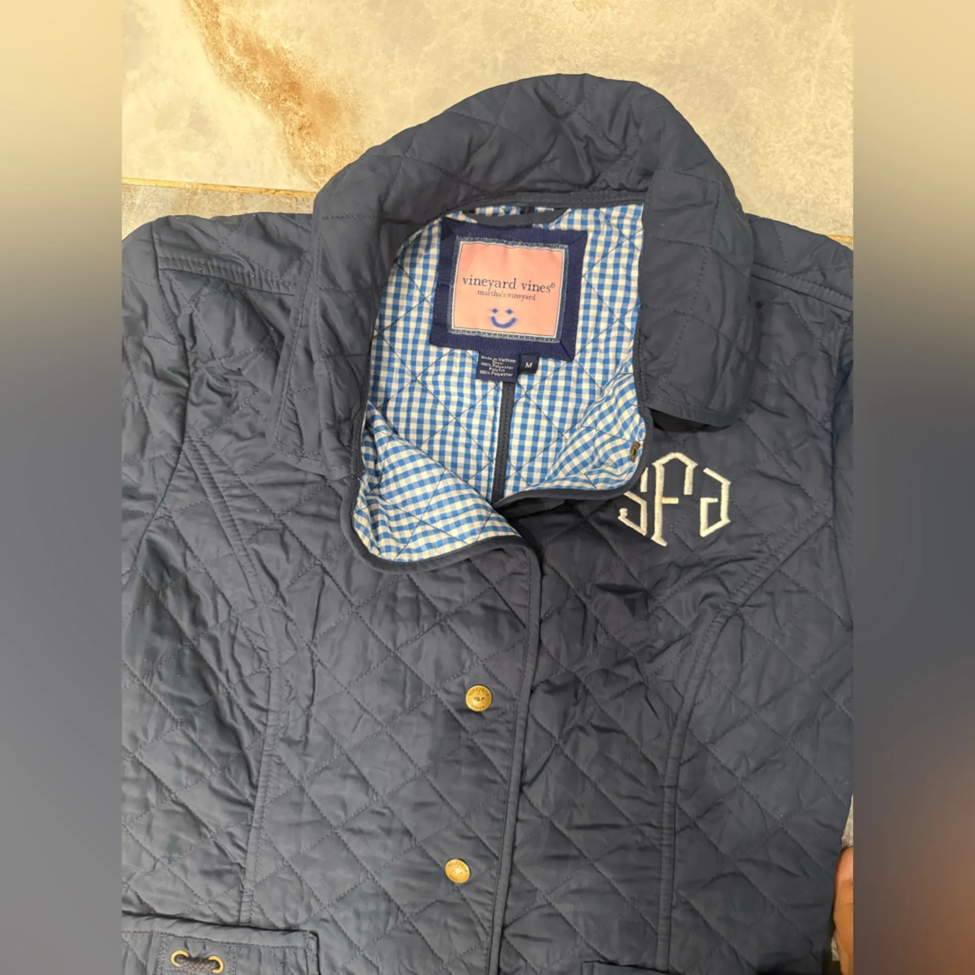 Vineyard Vines  Blue Checkered Quilted Jacket - Image 3