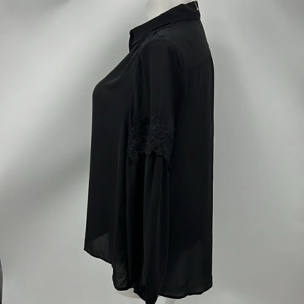 Susan Graver true black long sleeve lace top - Image 5