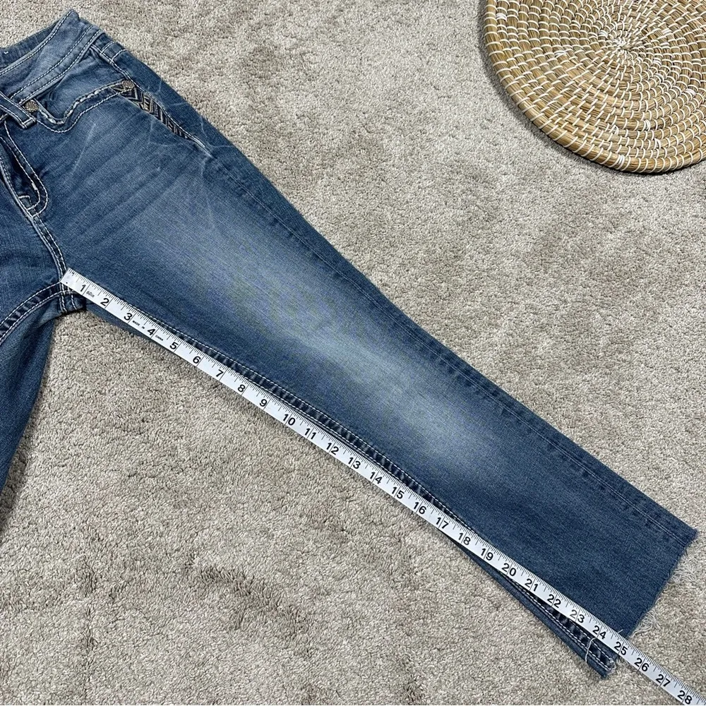 Miss Me Chloe Slim Boot Cut Jeans Mid Rise Border Stitch Flap Pockets Blue 27 - Image 14