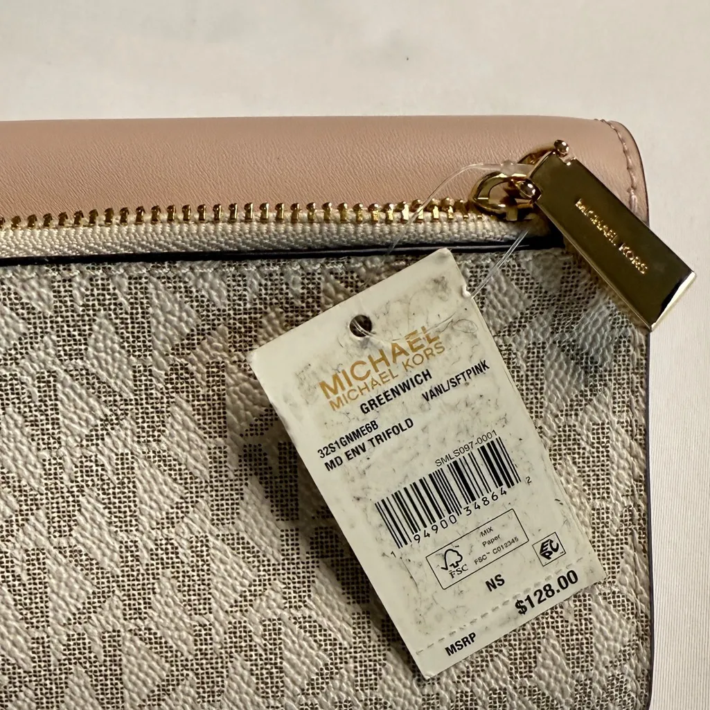 Michael Kors Carmen Bi-fold Signature Monogram Gold Logo Brand New‎ - Image 5