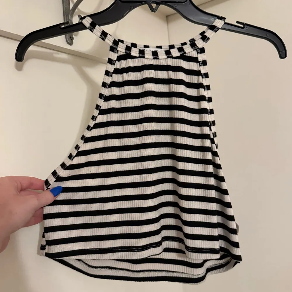 ZARA Ribbed Minimalist Halter Black & White Striped Tank Top - Image 6