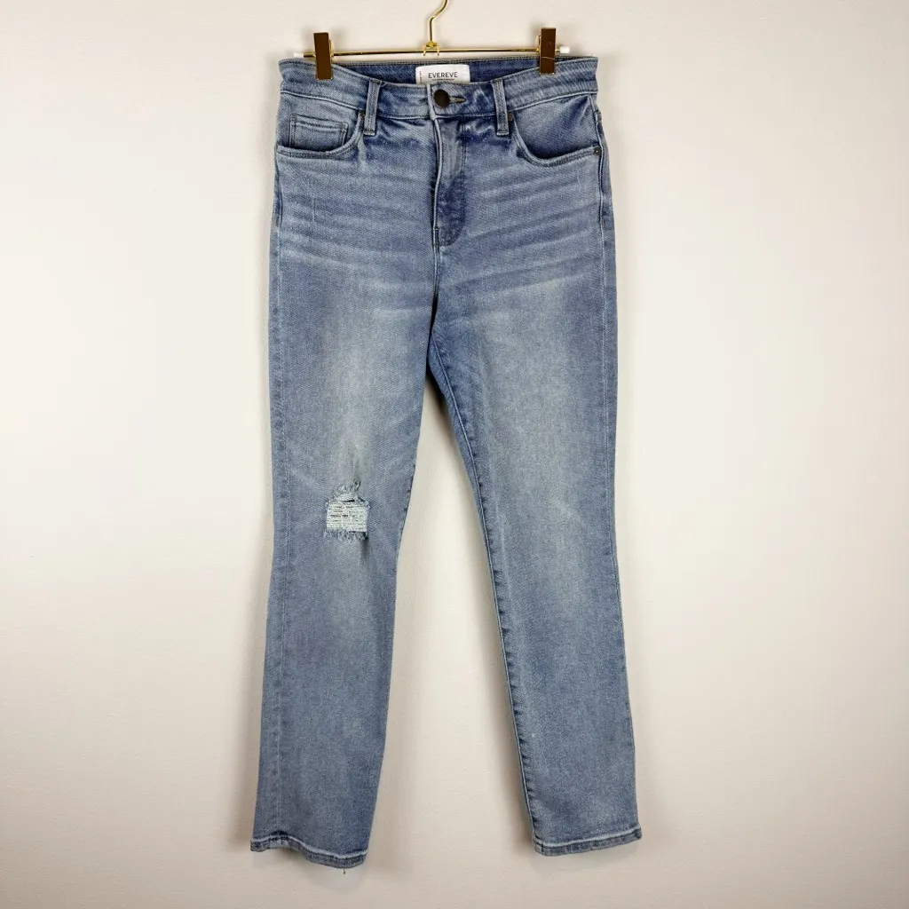 Evereve The Ever Straight High Rise Fit Lightwash Distressed Jeans Size 26 - Image 3