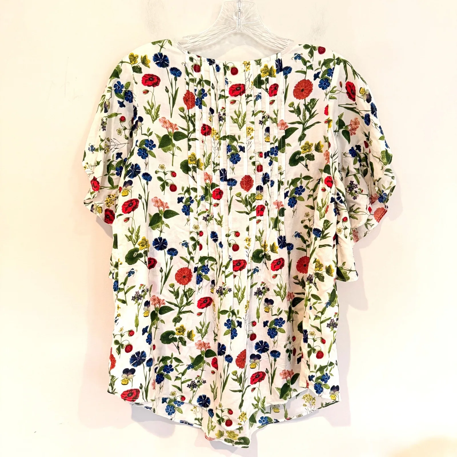 Maeve Maya Flutter Sleeve Floral Pintuck Blouse Women's 2 Cream Boho Dainty Y2K - Image 8