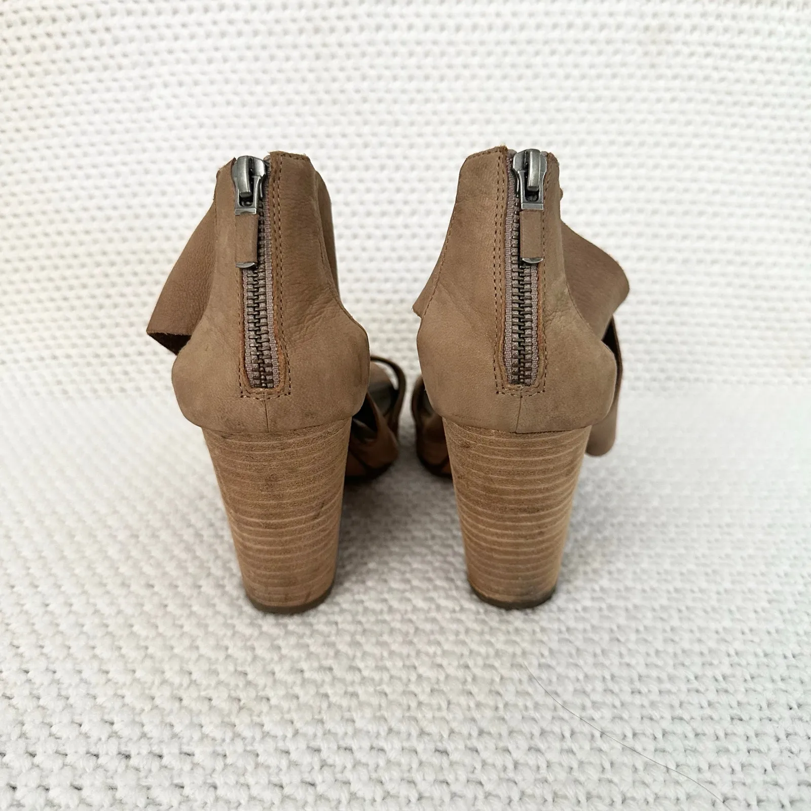 Eileen Fisher Barley Nude Tan Soft Leather Ellis High Platform Wedge Sandals 8 - Image 5