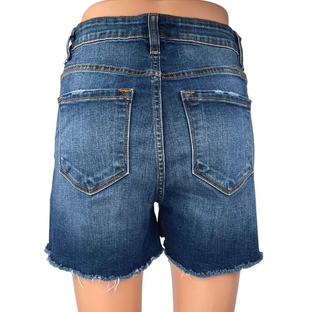 Kan Can Blue High Waist Frayed Raw Hem Cut Off Denim Jean Mom Shorts Size 27 - Image 3