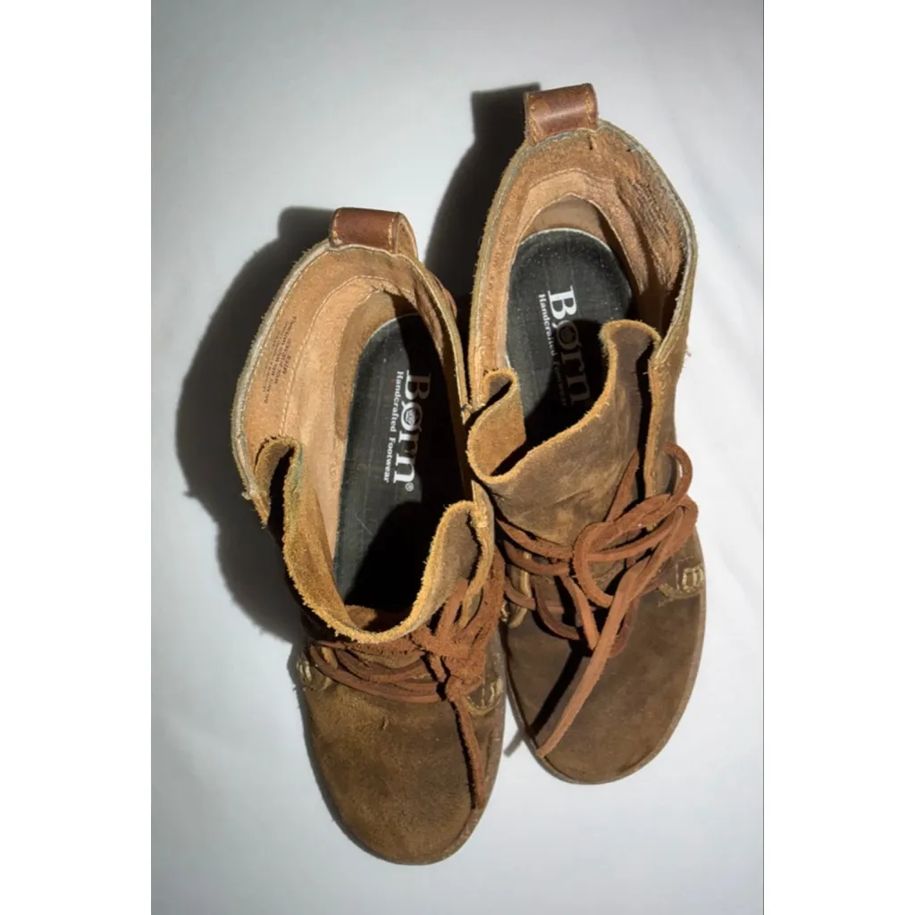 BØRN Temple Suede Leather Ankle Boot Boho Rustic Lace-Up Brown Women 7.5 Comfort - Image 2