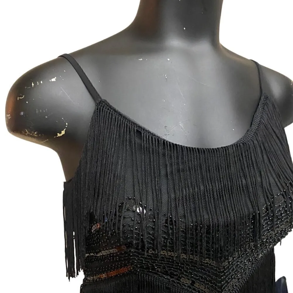 NEW LuLus Shake It Off Fringe Sequins Black Minidress - Image 3