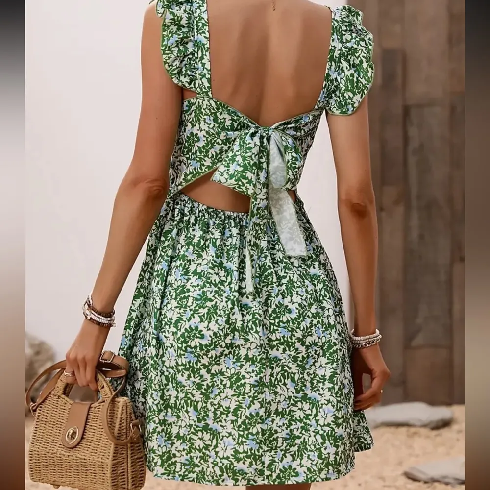 Tie back mini dress Green - Image 2