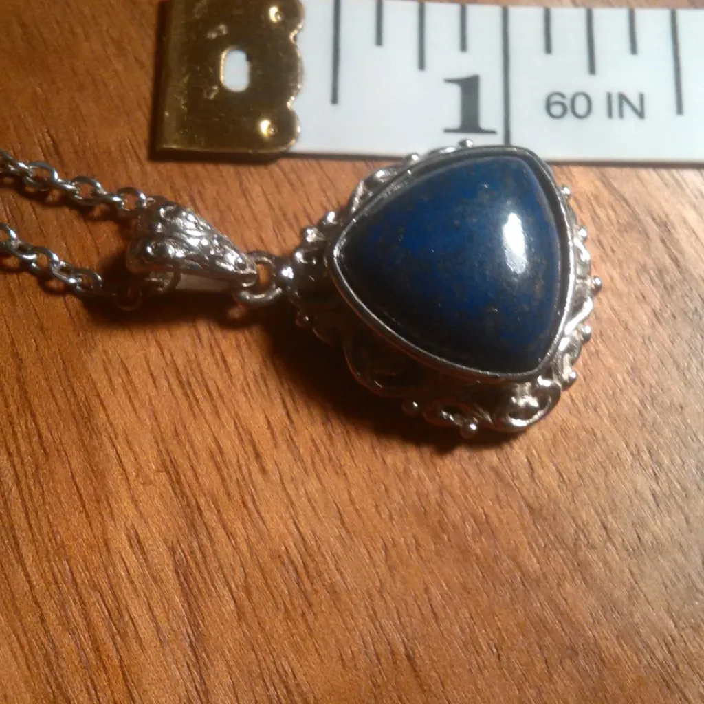 Lapis Lazuli Solitaire Copper Pendant Stainless Steel Necklace - Image 7