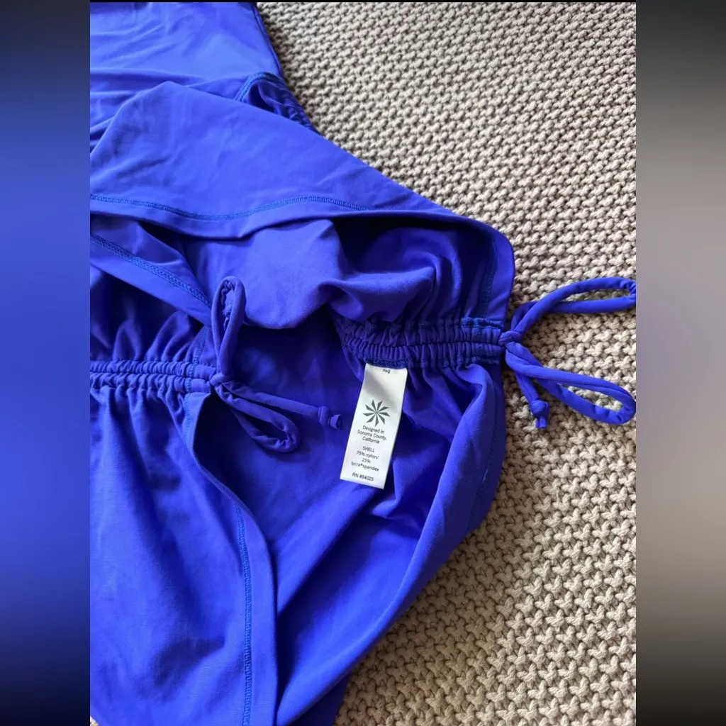 Athleta Top Women's Blue Side Scrunch Front-Zip Sleeveless Stretch Nylon Sz XS‎ - Image 4