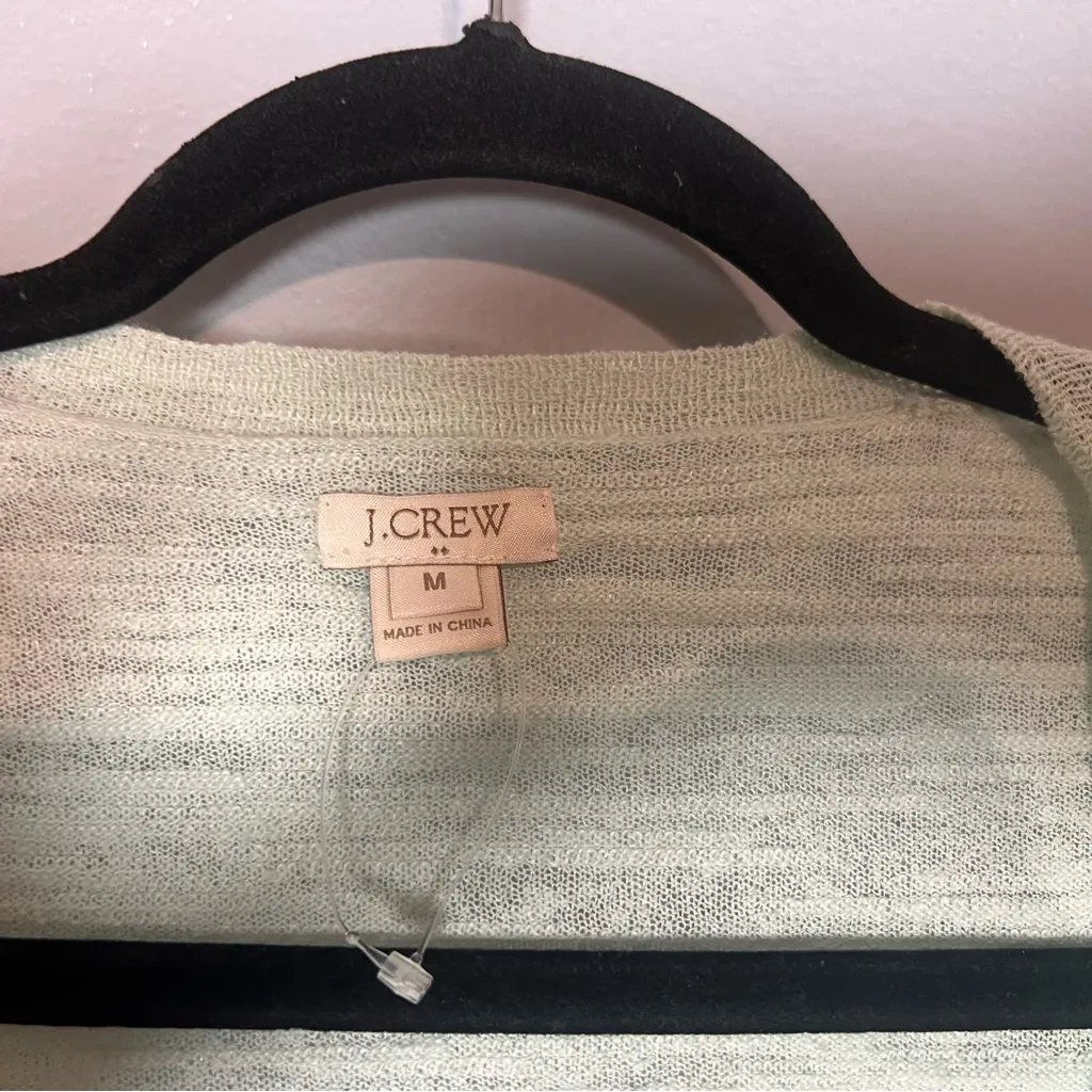 J. Crew Cardigan Sweater Button Front Light Green Mint Linen Blend Size Medium - Image 7