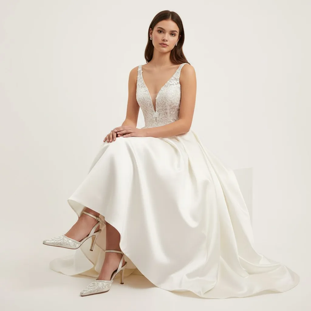 Caparros Vogue Wedding Heels Ivory White  Silk Sz 6.5M Embellished Bridal Shoes - Image 2