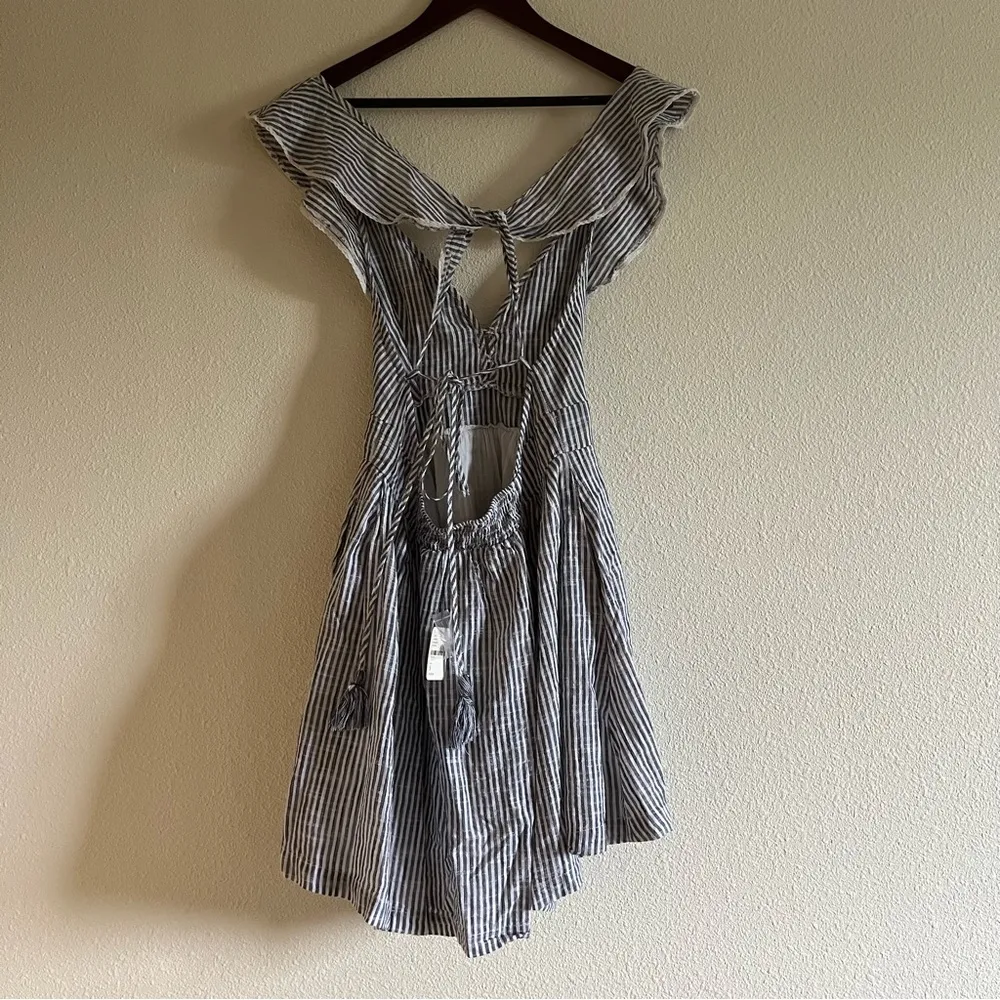 NWT Free People Light Blue & White Striped Ruffle Spaghetti Strappy Dress Small - Image 9