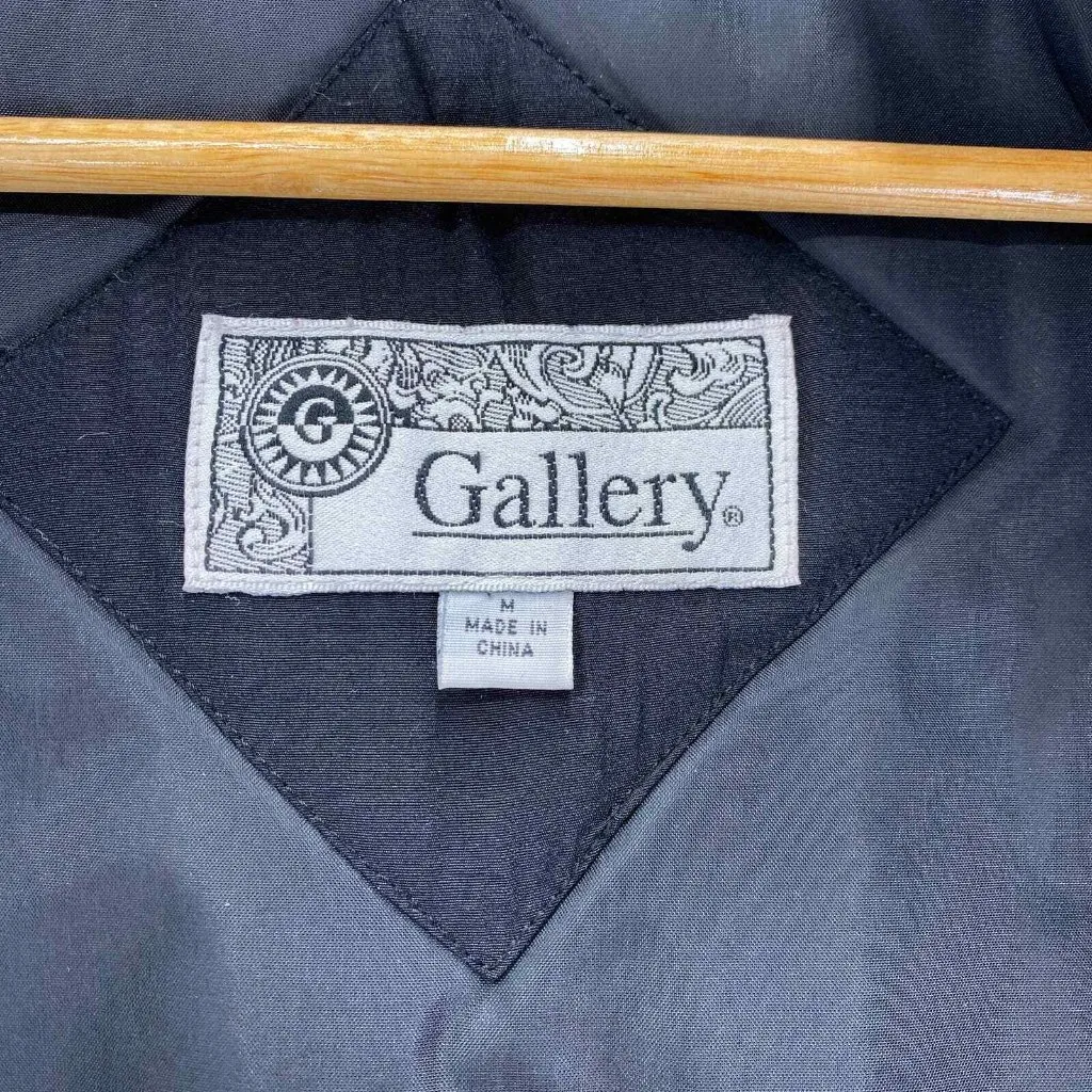 Vintage 80s Gallery Coat Womens Medium Black Rayon Blend Raccoon Fur Trim‎ Hood - Image 9