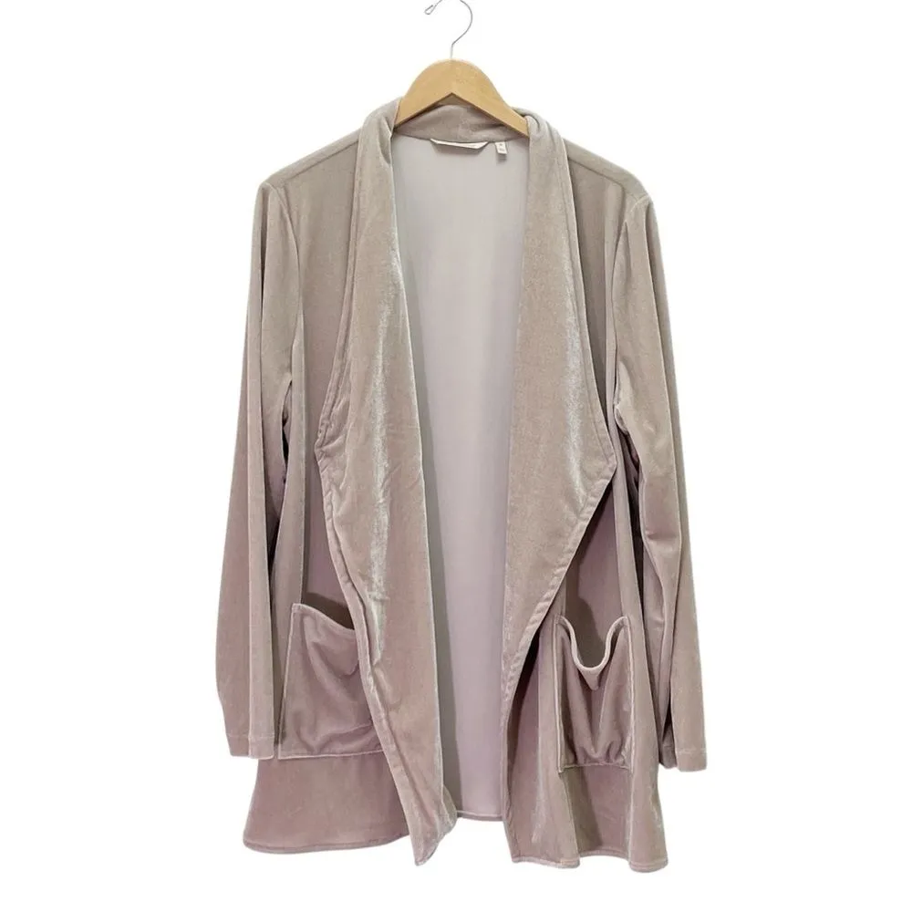 Soft Surroundings Velvet Open Front Cardigan Drape Jacket Taupe Beige Size 1X - Image 2