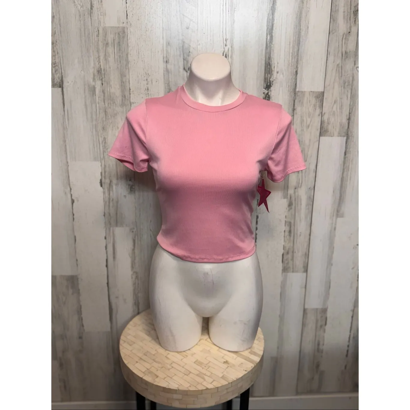 Love J Pink Ribbed Open Back Tie Crop Top – Size M - Image 6