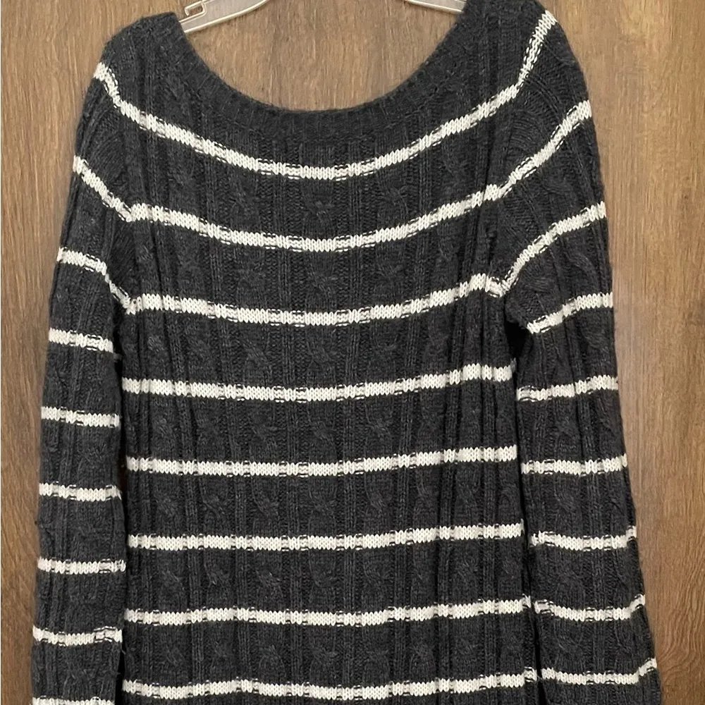 ICB alpaca wool blend striped gray & white cable knit sweater dress, size S - Image 4