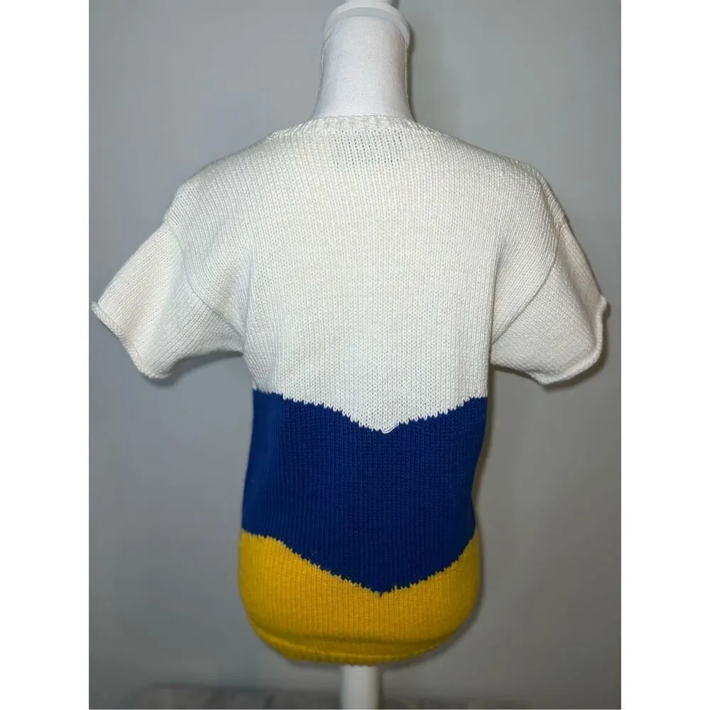 VINTAGE Crochet Short Sleeve Knit 3D Sweater Yellow - Image 9