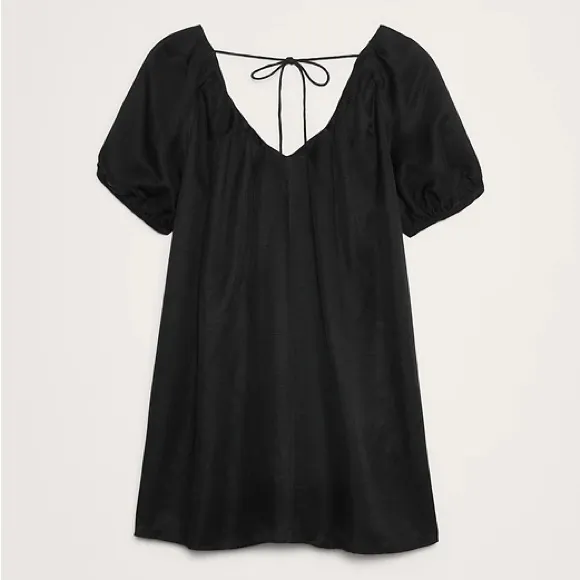 Banana Republic Linen Blend Puff Sleeve Mini Dress in Black L - Image 4