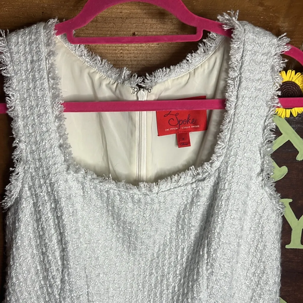 Zac Posen Lord & Taylor Z Spoke Tweed White Midi Dress Ruffle Sleeveless - Image 3