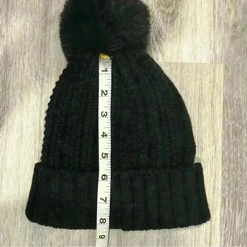 Vince Camuto Black Faux Fur Pompom Acrylic Knit Beanie Winter Snow Hat OS - Image 3