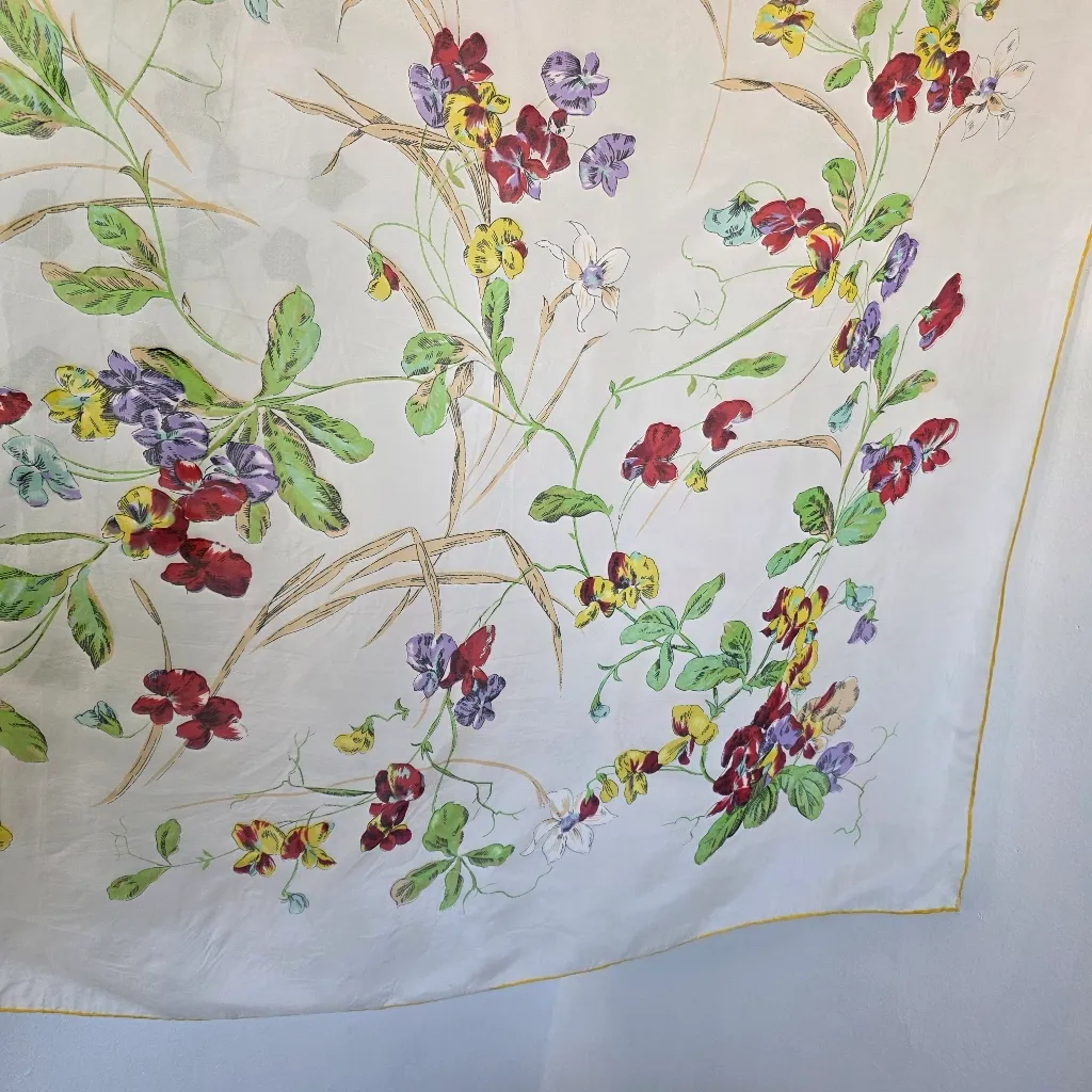 Vintage Silk Scarf Foral Design Yellow - Image 5